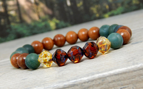 wood bead bracelet moss agate jewelry