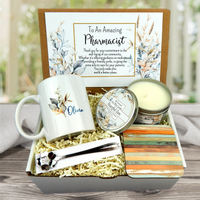 pharmacist gift basket with natural candle and personalized mug
