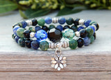 stacked yoga bracelet with lotus flower