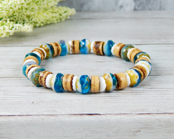 Handmade Blue Clay And Pearl Beach Theme Bead Bracelets Lot Of 2