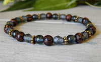 palm wood and blue beaded bracelet