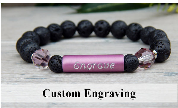 pink beaded lava bracelet engraved jewelry