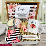 Thoughtful Gift Basket for Women: Personalized Floral Mug, Engraved Spoon, and Candle with pink flower mug