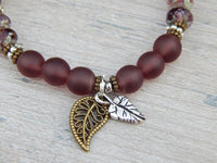 leaf bracelet with plum matte glass beads