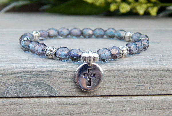 Purple Crystal Spiritual Cross Bracelet