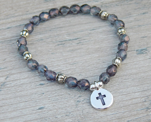 Purple Crystal Spiritual Cross Bracelet