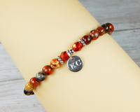 initial charm bracelet personalized gift for her red poppy jasper  jewelry