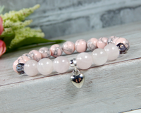 pink beaded bracelet for women heart charm