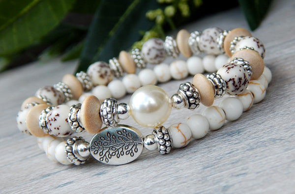 shabby chic beaded white bracelet