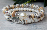 creamy white beaded gemstone wood bracelets