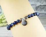 personalized bracelet with navy blue bead sodalite gemstone jewelry