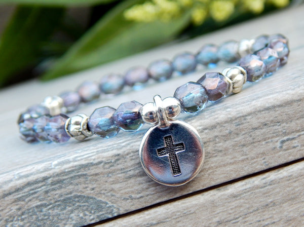 Purple Crystal Spiritual Cross Bracelet