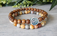 om charm yoga bracelet set of 2 beaded wood and agate