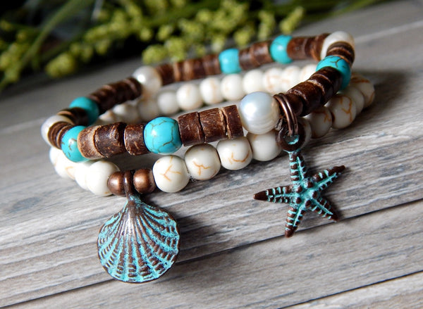 Boho Beach Bracelet and Starfish Charm | Stone River Jewelry – Blue ...