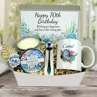 70th Birthday Gift Box for Women with Personalized Mug