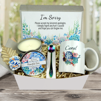 Customized apology present with personalized keepsake mug
