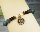 nature jewelry green beaded sunflower bracelet for women
