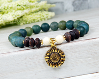 earthy jewelry nature bracelet sunflower charm