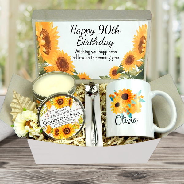90th Birthday Gift Box for Women with Personalized Mug