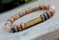 Sunstone and Jasper Beaded Bracelet - Engraved Jewelry