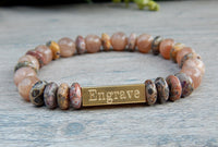 Sunstone and Jasper Beaded Bracelet - Engraved Jewelry