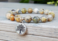 Natural Agate Beaded Bracelet with Tree of Life Charm