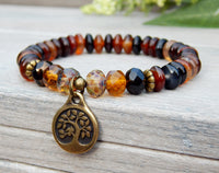 earthy nature bracelet with agate and tree charm