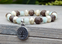 tree jewelry yoga bracelet blue brown gemstone beads