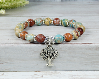 jasper gemstone bracelet with tree of life charm