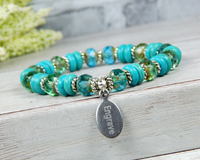 engraved charm bracelet turquoise beaded jewelry