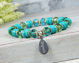 engraved charm bracelet turquoise beaded jewelry