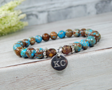 initial charm bracelet personalized gift for her turquoise  jewelry