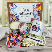 Retirement Gift Basket with Custom Name Mug