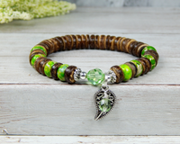 green bracelet with leaf charm gift for nature lover