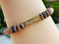 Sunstone and Jasper Beaded Bracelet - Engraved Jewelry