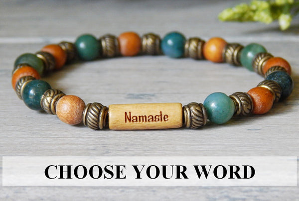 Woodland Beaded and Wood Bracelet with Inspirational Message Bead