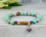 jasper gemstone bracelet with engraved bead