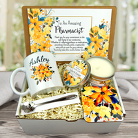 sunflower themed pharmacist gift basket with coffee cup