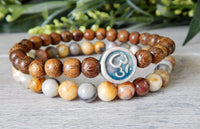 gemstone agate wood and om charm beaded bracelets