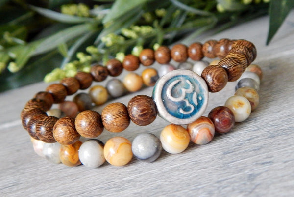 om bracelet wood and gemstone beaded jewelry